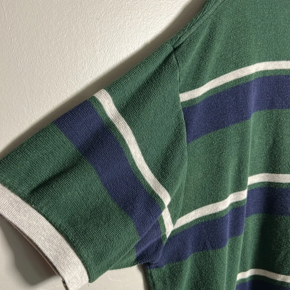 Vintage Polo Ralph Lauren Terrycloth Cotton Polo Green Navy White striped Sz XL - Picture 10 of 11